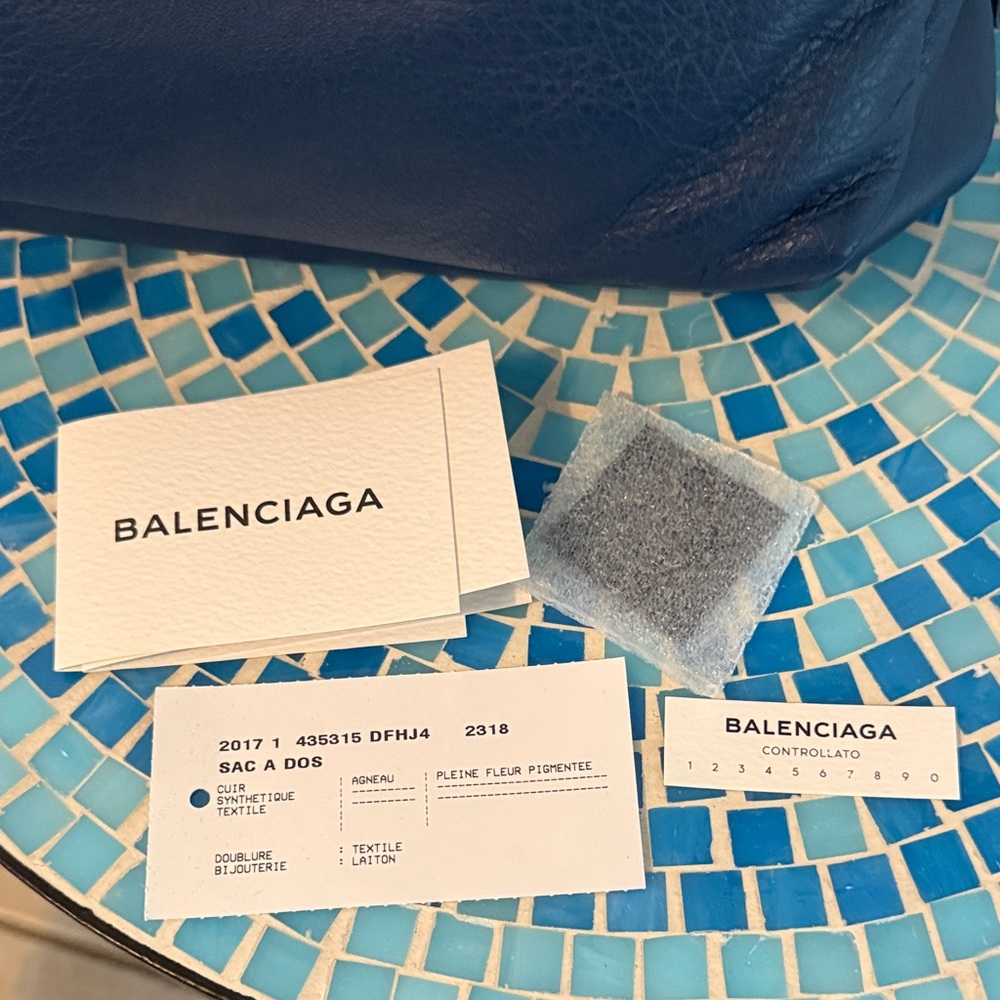 New Balenciaga Blue Lambskin Leather City Backpack - Picture 13 of 15
